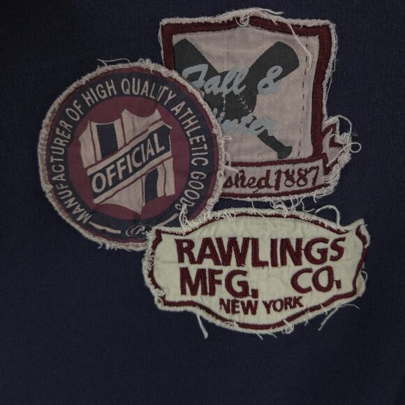 Rawlings Sweatshirt Mens Large Navy Baseball Patch Long Sleeve 1/4 Zip Pullover - Picture 5 of 14